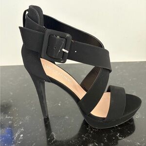 NEW Black Marco Republic High Heel Platform Sandals with Buckle Ankle Strap